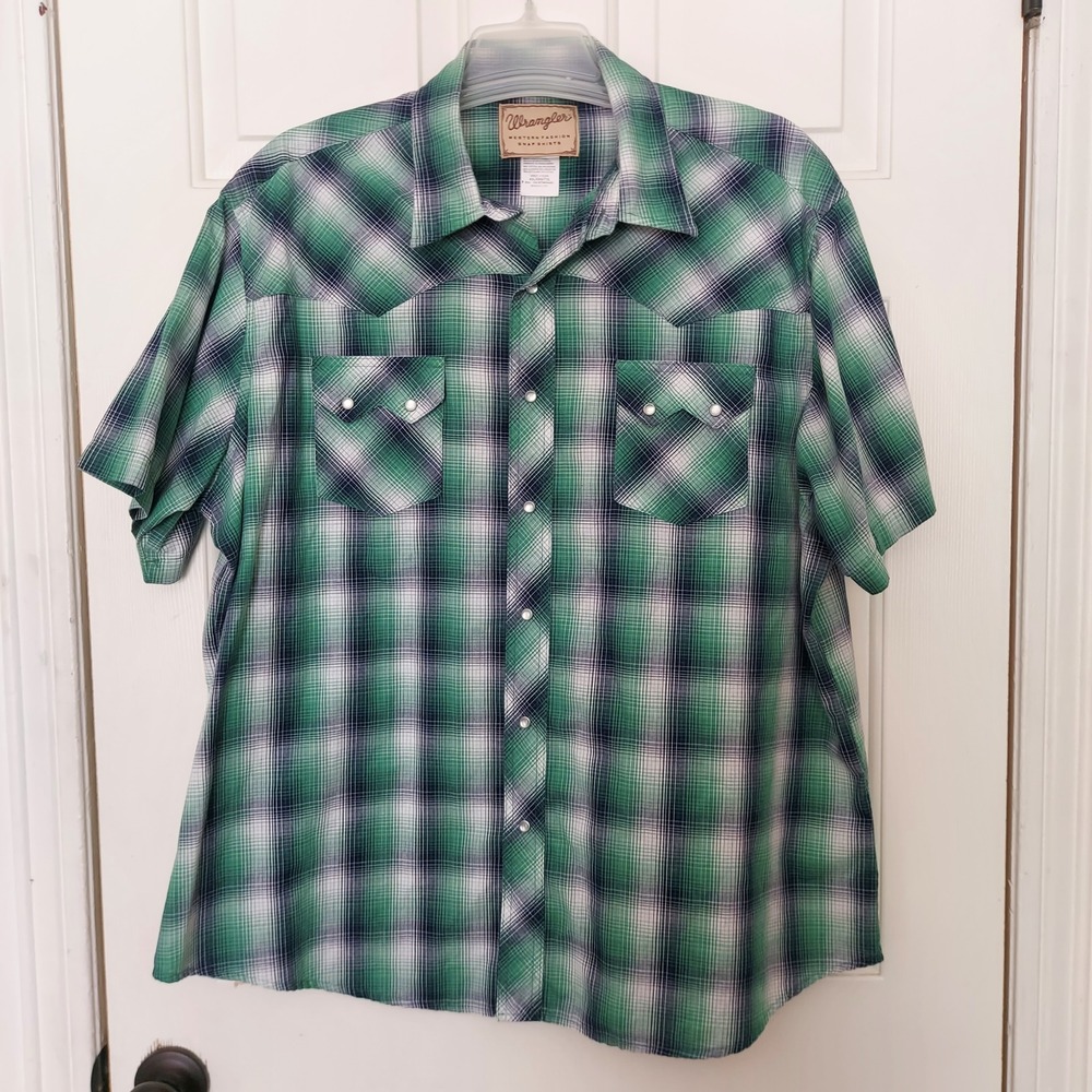 Wrangler Mens XXL Green Plaid Western Snap Short Sleeve Shirt WM110GN